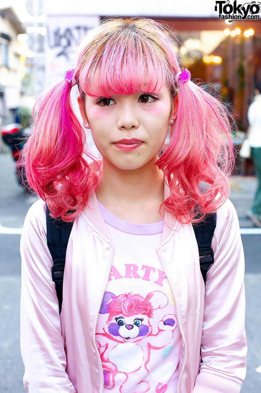 Pink Hair, X-Men Top, Skeleton Tights & LV in Harajuku – Tokyo Fashion
