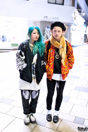 Harajuku Duo w/ Aqua Hair, Matching Nose Rings & Winged Backpack ...