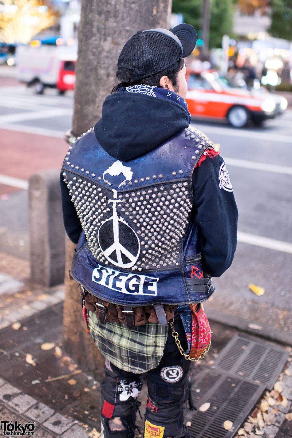 Old School Punk w/ Grimple Cap & DIY Studded Vest in Shibuya