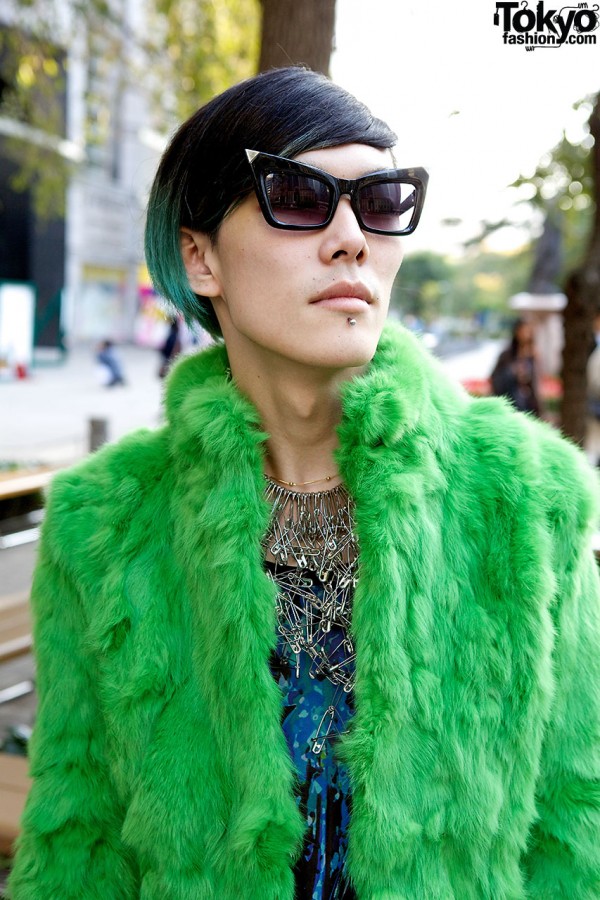 Green fur coat