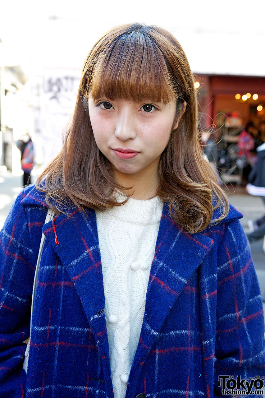 Blue Coat w/ Kinji Sweater, Striped Tights & Platform Sneakers – Tokyo ...