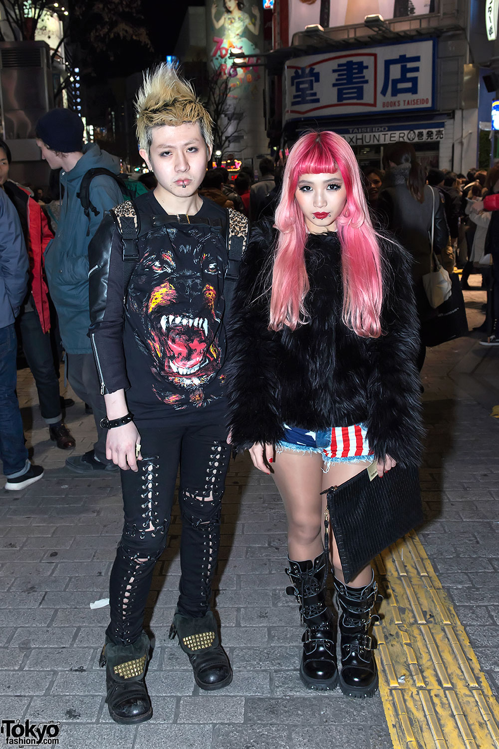 Givenchy Rottweiler, Pink Hair & Piercings in Shibuya on New Year's Eve