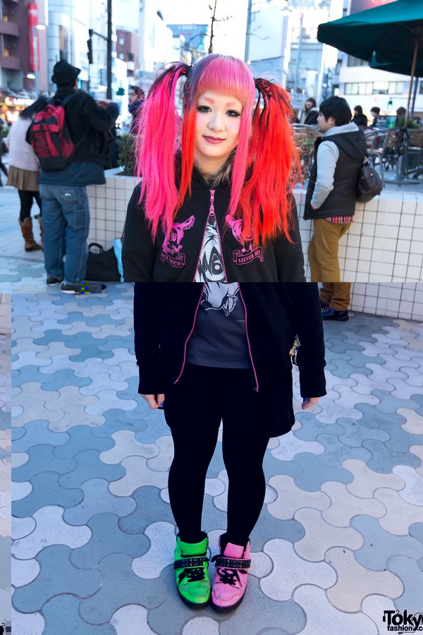 Glay Hoodie & Neon Hair in Harajuku