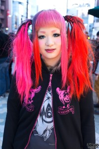 Neon Red & Pink Hair in Harajuku