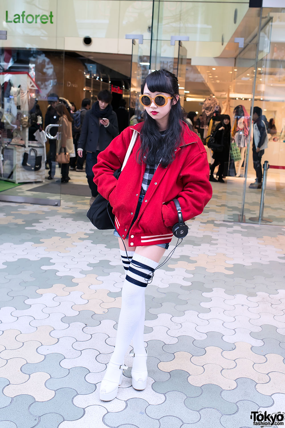Bright Red Jacket, Over The Knee Tube Socks & Very Brain in