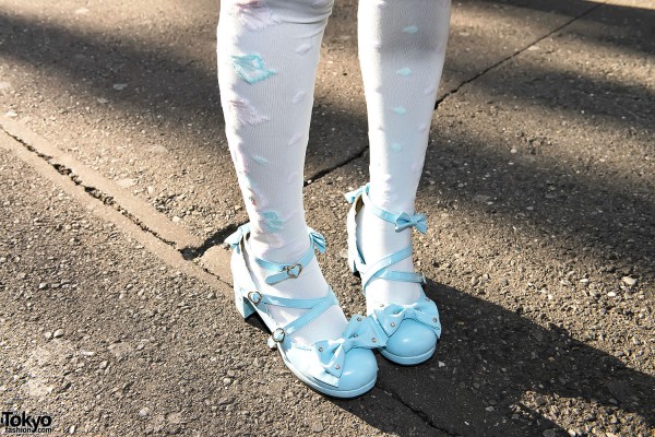 Blue Sweet Lolita Bow Shoes