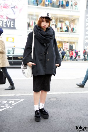 Harajuku Student in Vanquish Skirt, Cowl, ANAP & WEGO Creepers – Tokyo ...