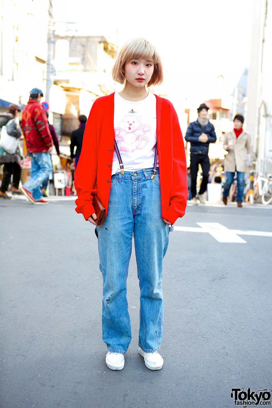 Vivienne Westwood Teddy Bear, Suspenders & Cardigan in Harajuku – Tokyo Fashion
