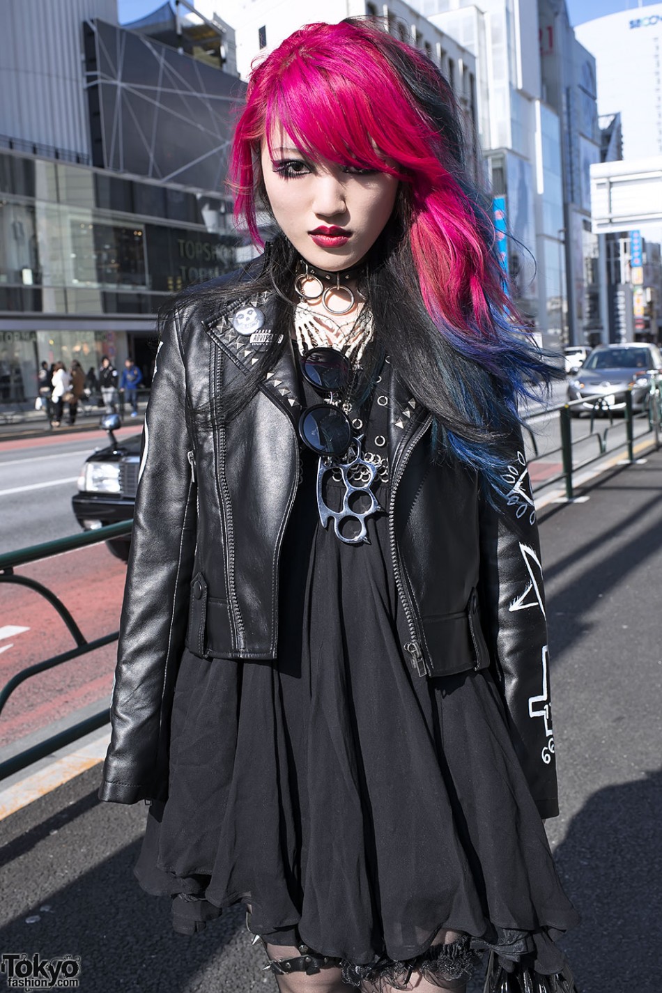 Dip Dye Hair, Biker Jacket, Spiked Garter & Demonia Boots in Harajuku ...