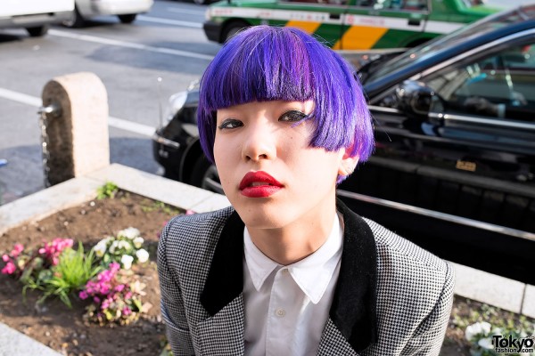 Purple Bob Hairstyle & Red Lipstick