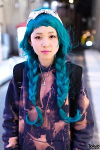 Aqua Braids Hairstyle in Harajuku