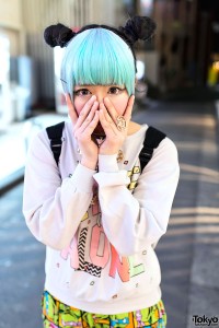 Blue Bangs & Odango Buns in Harajuku