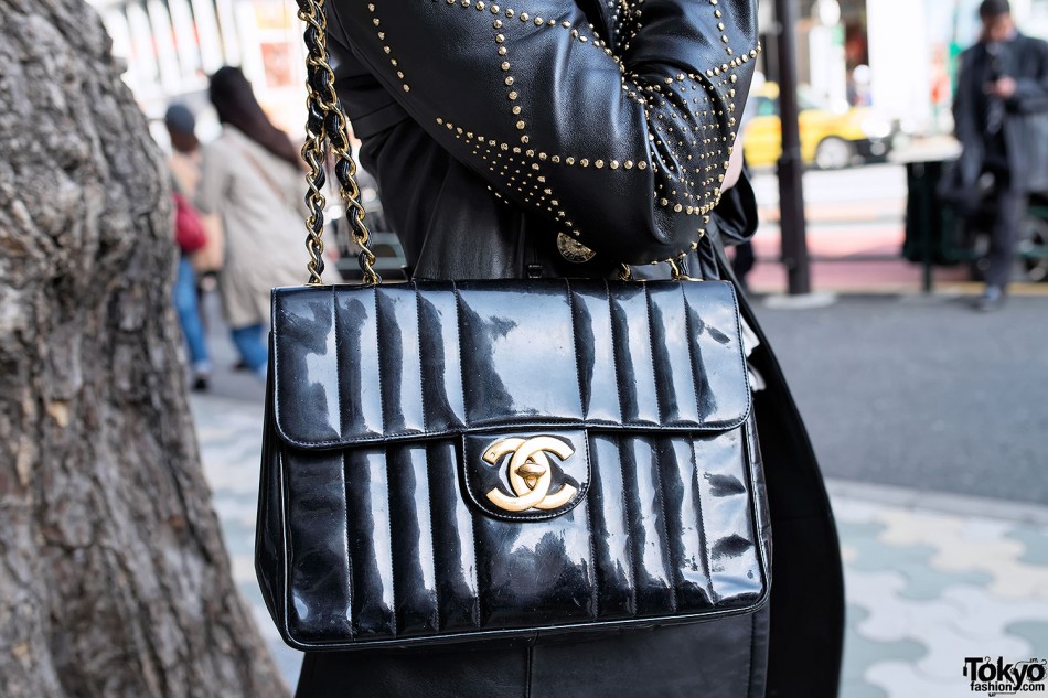 Long Studded Leather Jacket, Chanel Bag & Creepers in Harajuku – Tokyo ...