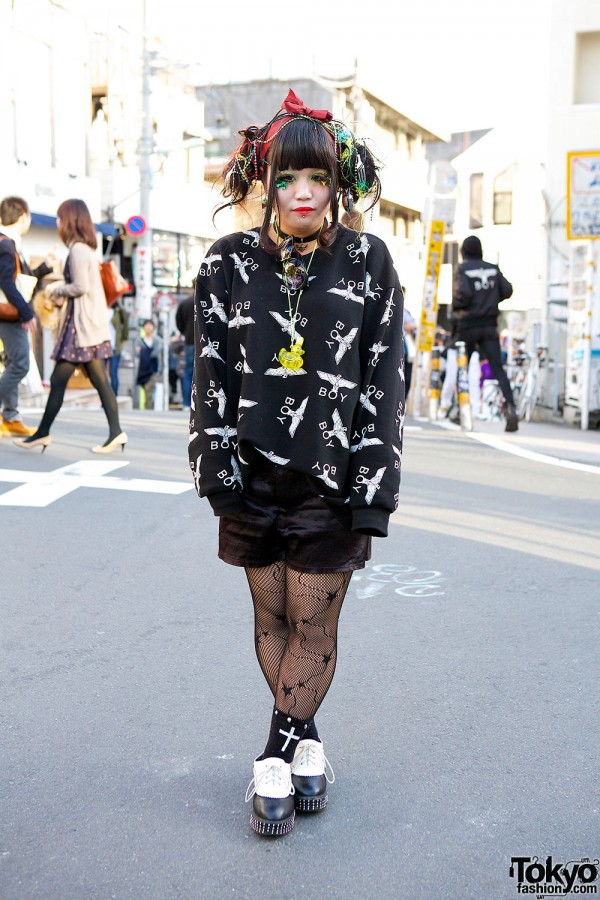 Boy London, Lighted Hair Accessories & Leaf Eyelashes in Harajuku