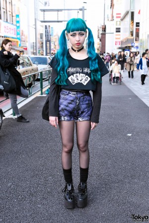 Blue Twintails Hairstyle, Psycho Apparel & Tokyo Bopper In Harajuku 