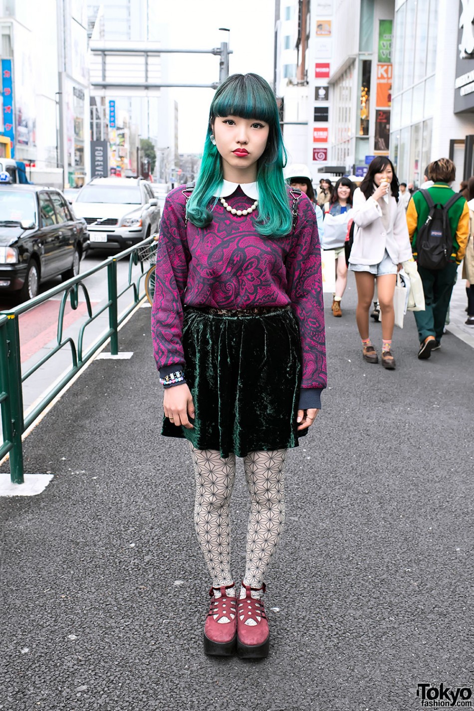 Chipa’s Green Hair, Velvet Skirt & Tokyo Boppers in Harajuku – Tokyo