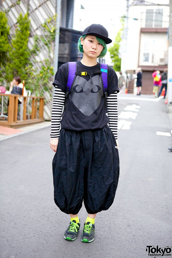 Green Haired Girl in Comme des Garcons Harem Pants, Adidas & New Balance