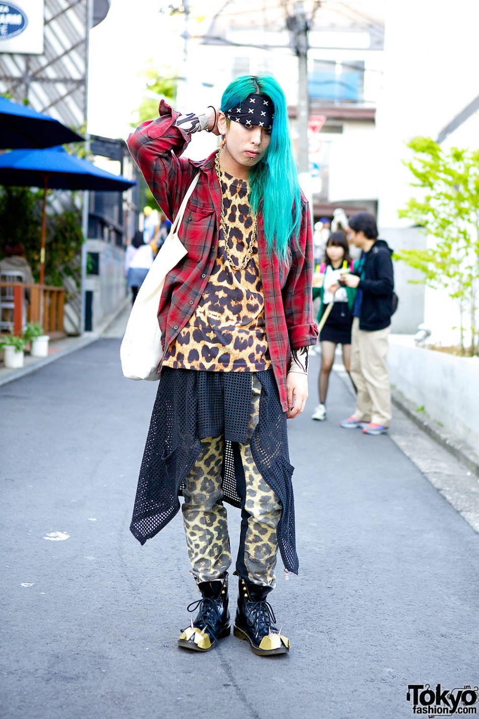 Harajuku Guy W  Aquamarine Hair, Katie Eary Animal Print & Plaid 