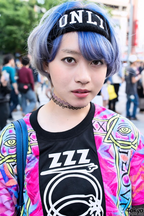 Short Blue Hairstyle & Colorful Fashion