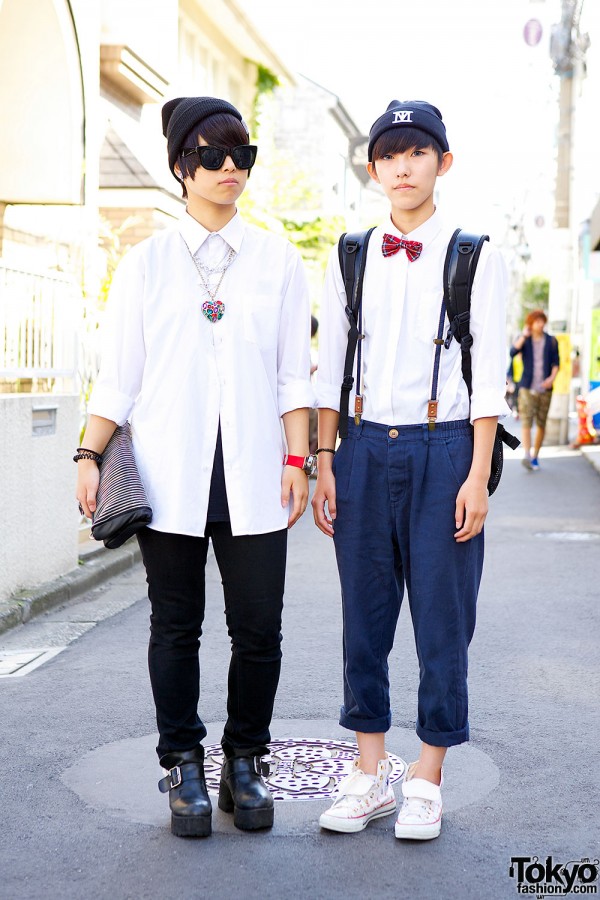 Harajuku K-Pop Fans w/ Bow Tie, Zipper Clutch & Suspenders