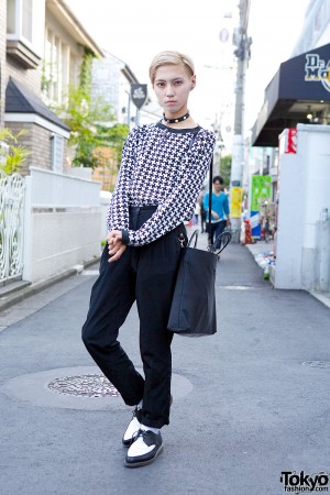 Devil in Harajuku w/ Black & White Houndstooth, Brogues & Cross Choker ...