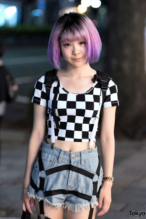 Pretty Purple Hair & Checkered Crop Top