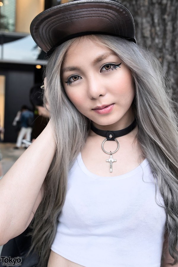 Silver Hair & Leather Choker