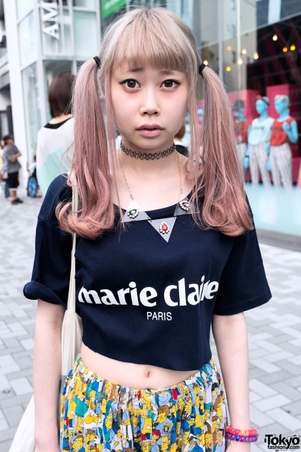 Cute Japanese Twintails Hairstyle & Crop Top