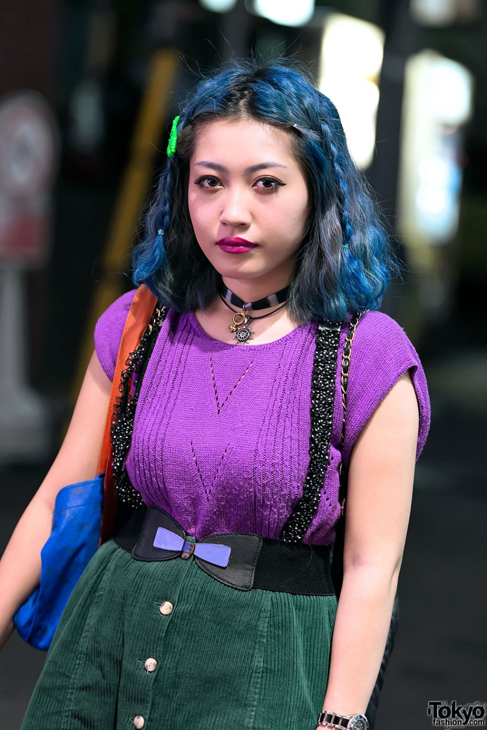 Platform Loafers, Blue Hair, Suspender Skirt & Choker in Harajuku ...