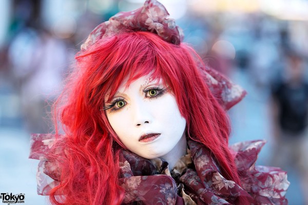 Shironuri Makeup & Red Hair in Harajuku