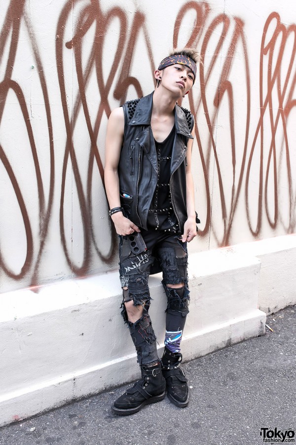 Spike Leather Vest & Ripped Jeans