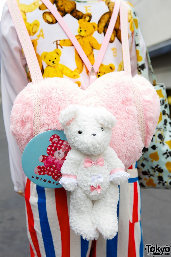 Kawaii Teddy Bear & Heart Backpack