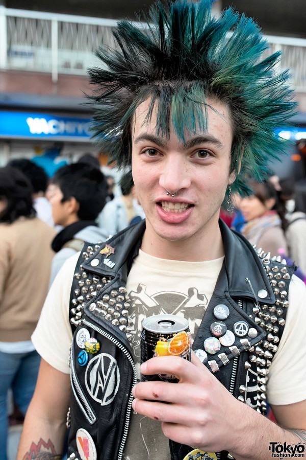 Green Spiked Punk Hairstyle & Leather