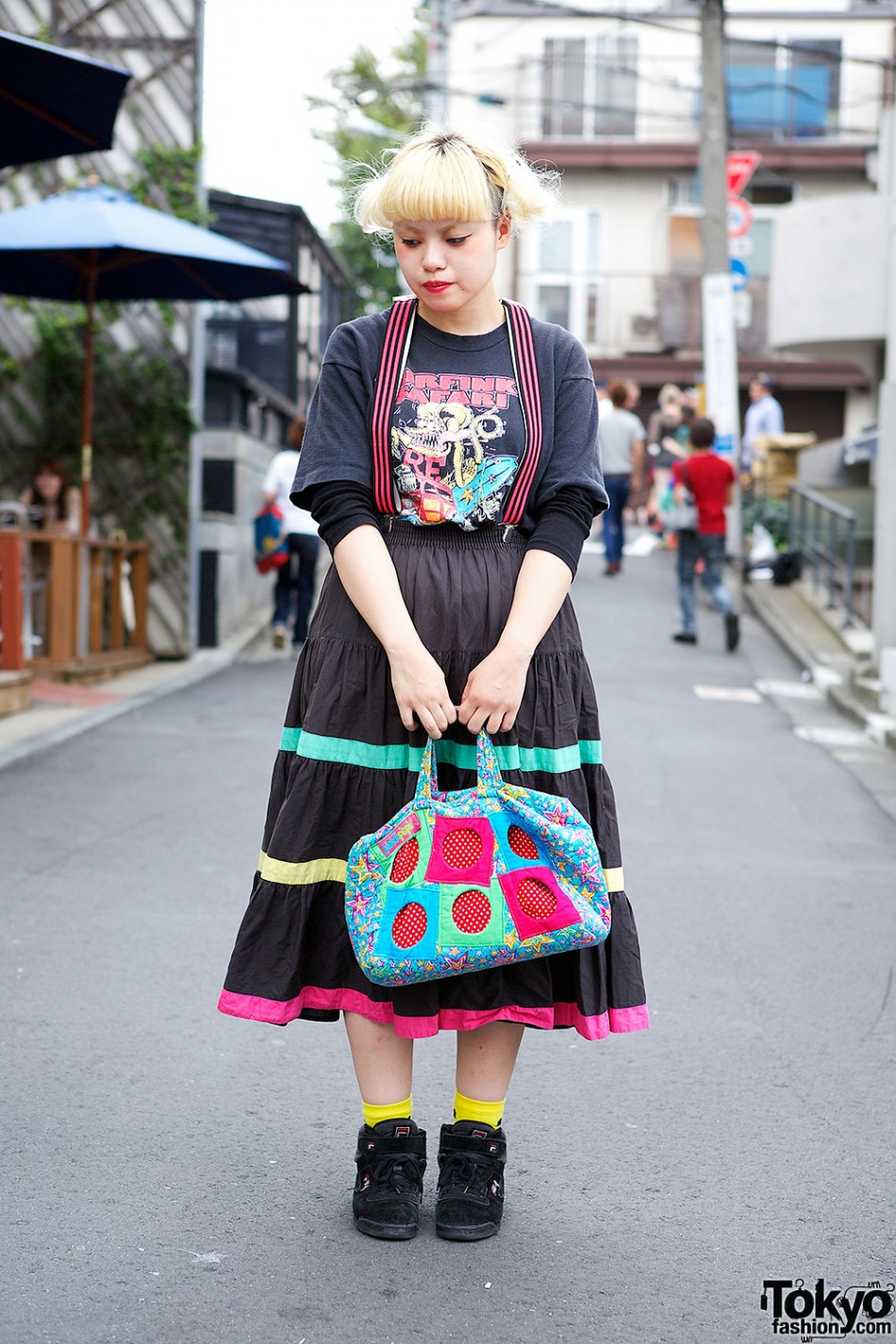 Suspender Skirt, Rat Fink Tee & Patchwork Bag in Harajuku – Tokyo Fashion
