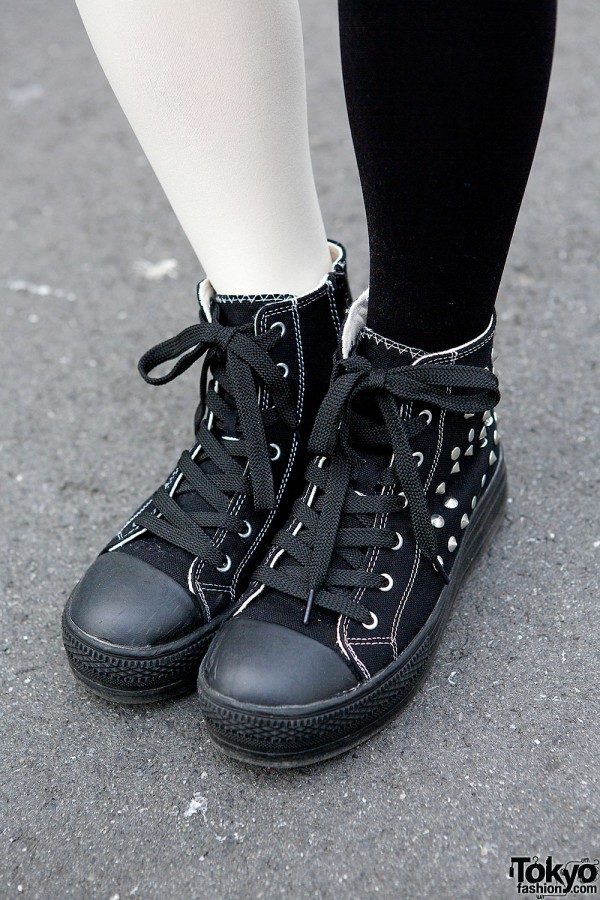 Studded Sneakers w/ Black & White Tights
