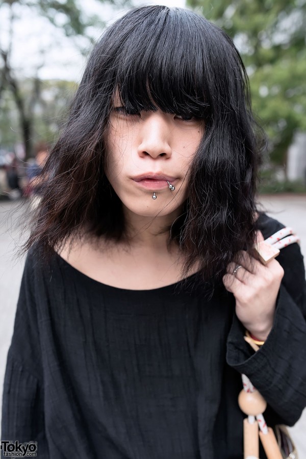Japanese Guy's Lip Piercings & Cool Hair