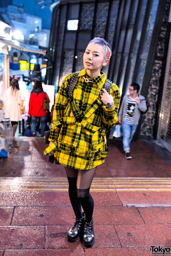 Kaoru in Shibuya w/ Colorful Shaved Hair, Jimsinn Harness Top & Glad News