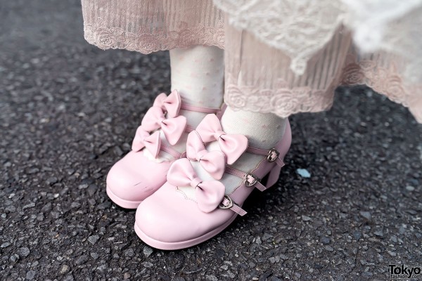 Pink Lolita Bow Shoes with Shironuri