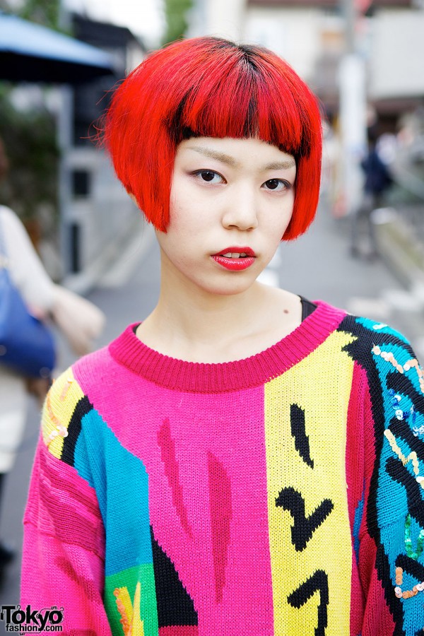 Circus Harajuku Staffer w/ Rainbow Hair, Oversized Sweater & Colorful ...