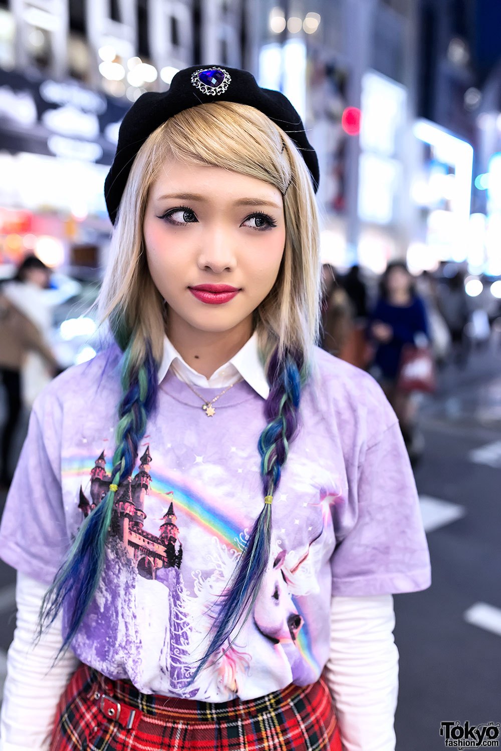 Ezaki Nanaho in Harajuku w/ Blue Ombre Hair, Unicorn Top & Plaid Skirt ...