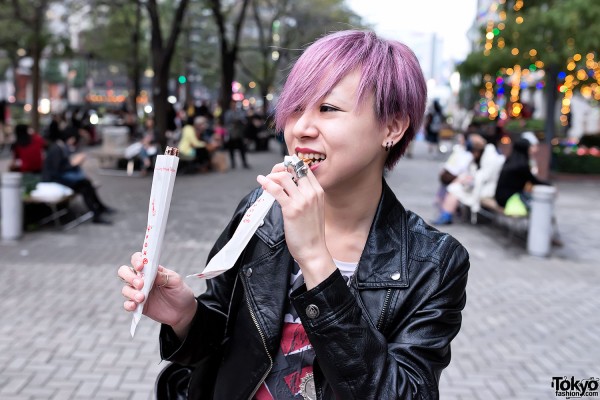 Lilac Hair & Leather Jacket in Tokyo