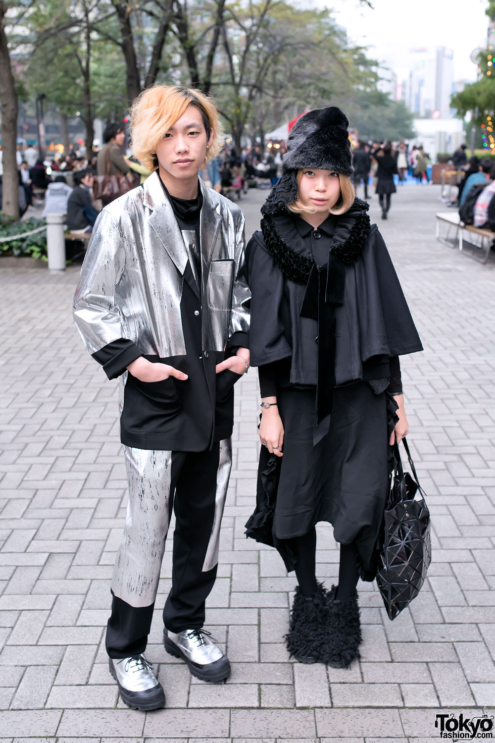 Silver Issey Miyake Suit & Comme des Garcons Monochrome Look in Tokyo