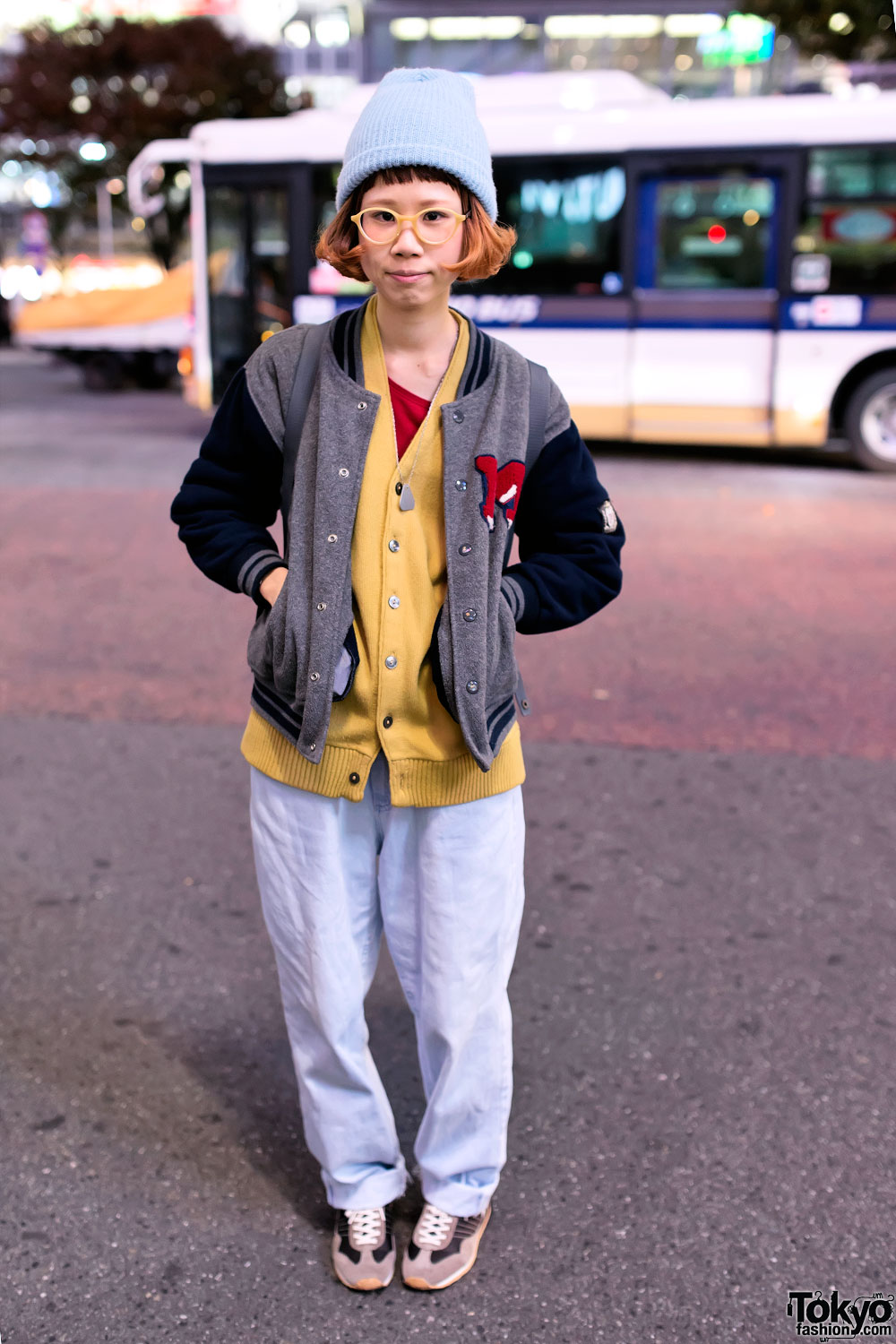 Resale Street Style in Shibuya w/ Kinji Varsity Jacket & Valon Cardigan