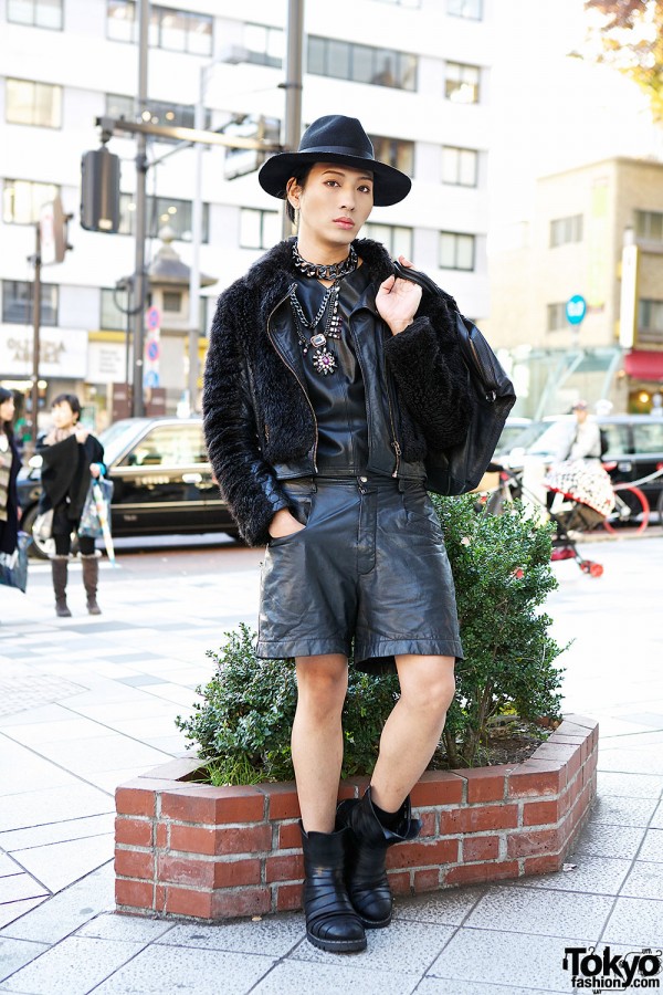 Japanese Stylist in Black Leather w/ Givenchy Bag & Gareth Pugh Boots