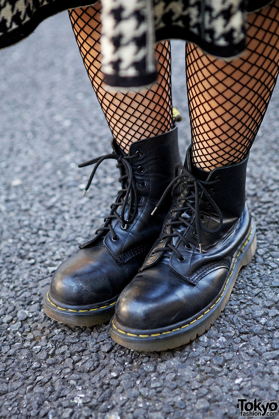 Bomber Jacket, Houndstooth Midi Skirt, Fishnets & Boots in Harajuku ...