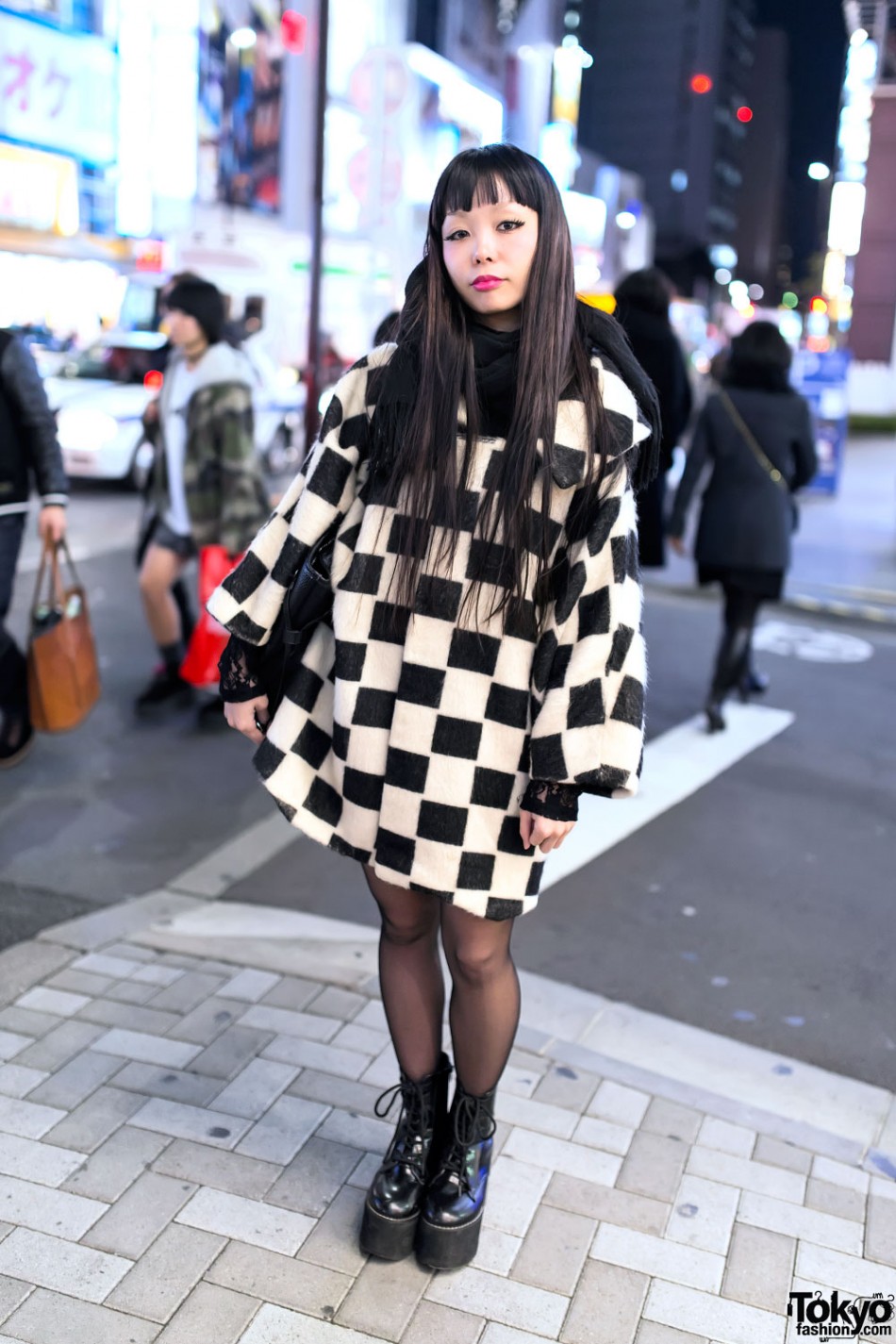 Checkered Coat, Vivienne Westwood Bag & Murua Boots in Harajuku – Tokyo ...