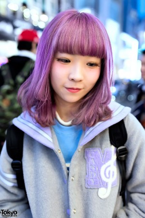 Pastel Purple Hair & Pastel Sailor Collar Varsity Jacket in Harajuku ...