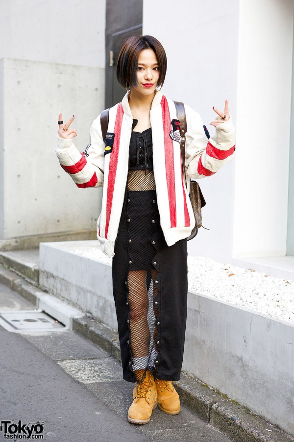 Harajuku Style Icon Una w/ Kinsella Fishnet Dress & Troop Leather Jacket