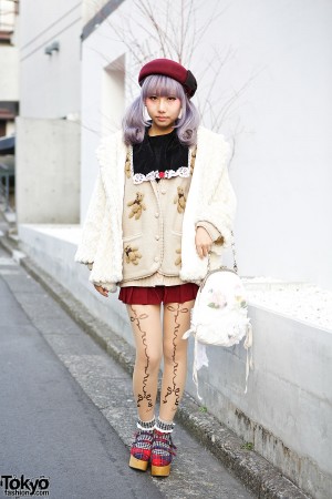 Lilac Hair in Twin Tails w/ Dazzlin Coat & Teddy Bear Cardigan in ...