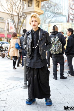 Black Layered Outfit w/ Biker Jacket & Comme des Garcons Platform Shoes ...